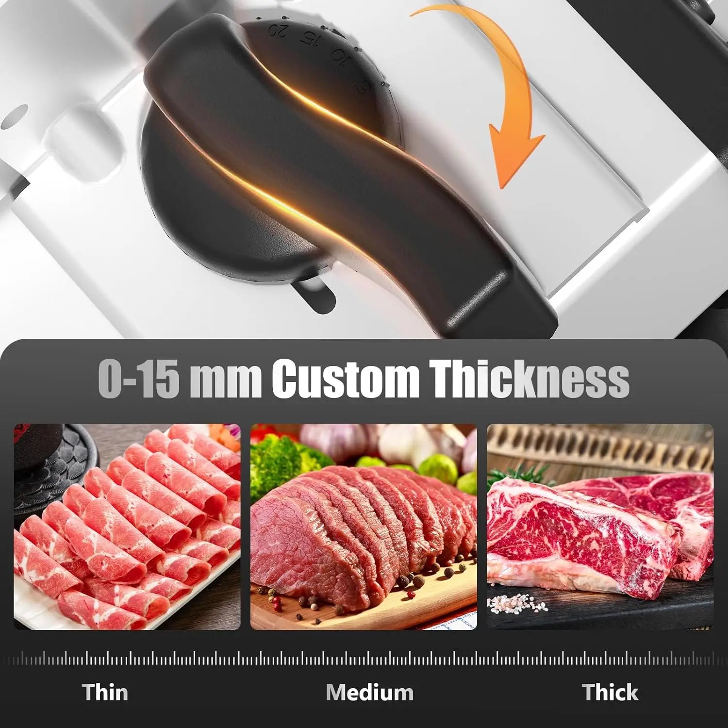 Meat Slicer with Quiet DC Motor, 200W Electric Deli Slicer, Dual 7.5'' Stainless Steel Blades, 0-15mm Adjustable Thickness