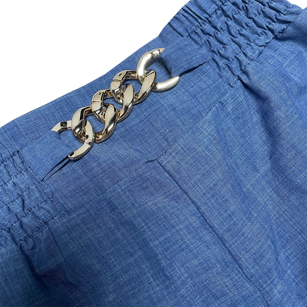 Pantaloni a gamba larga tinta unita a vita alta Pantaloni estivi chic allentati ed eleganti svasati in metallo Pantaloni da donna dritti per le vacanze da ufficio