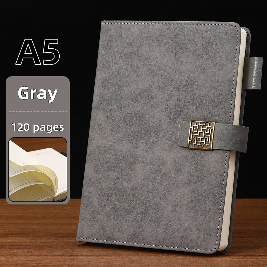 Vintage A5 leather notebook with personalized soft cover - perfect for business meetings and college life