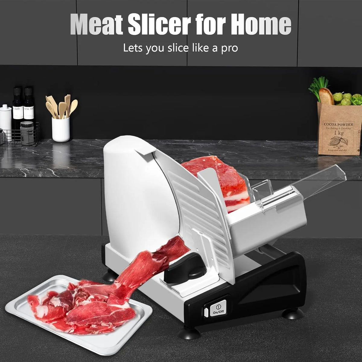 Meat Slicer with Quiet DC Motor, 200W Electric Deli Slicer, Dual 7.5'' Stainless Steel Blades, 0-15mm Adjustable Thickness