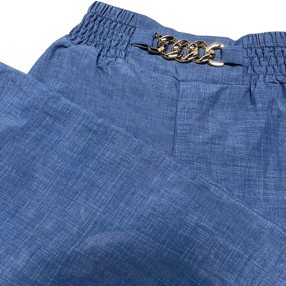 Pantaloni a gamba larga tinta unita a vita alta Pantaloni estivi chic allentati ed eleganti svasati in metallo Pantaloni da donna dritti per le vacanze da ufficio