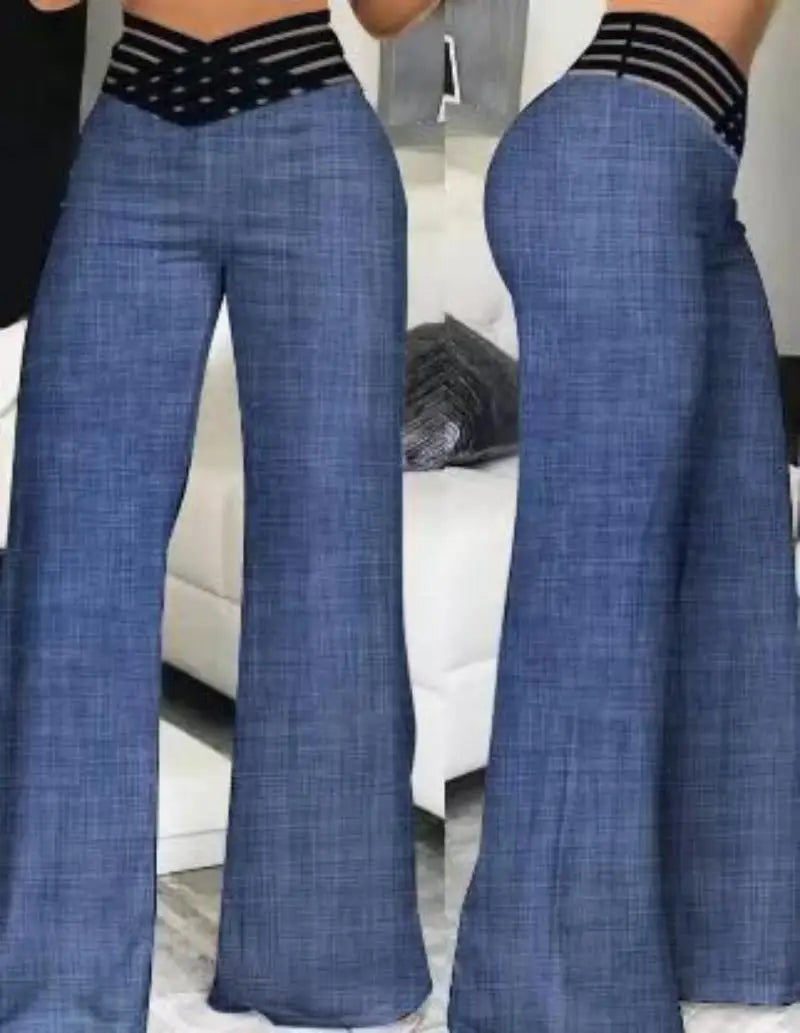 Pantaloni a gamba larga tinta unita a vita alta Pantaloni estivi chic allentati ed eleganti svasati in metallo Pantaloni da donna dritti per le vacanze da ufficio