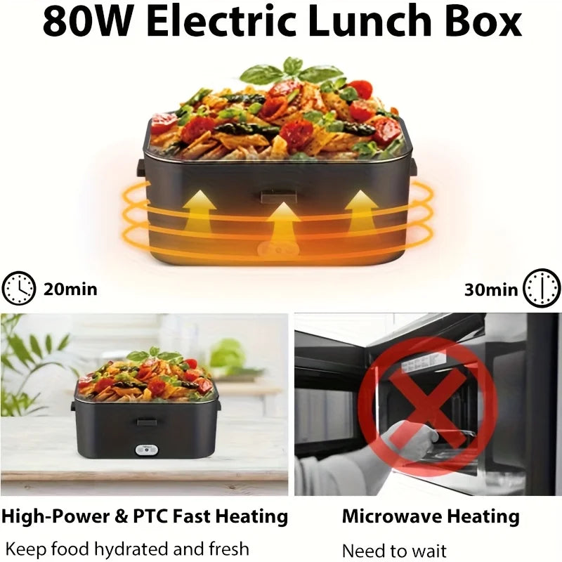 80W Adjustable-Temperature Insulated Lunch Box, 1.8L for Adults, Portable Heating Lunch Box for Outdoor Use, with a bag