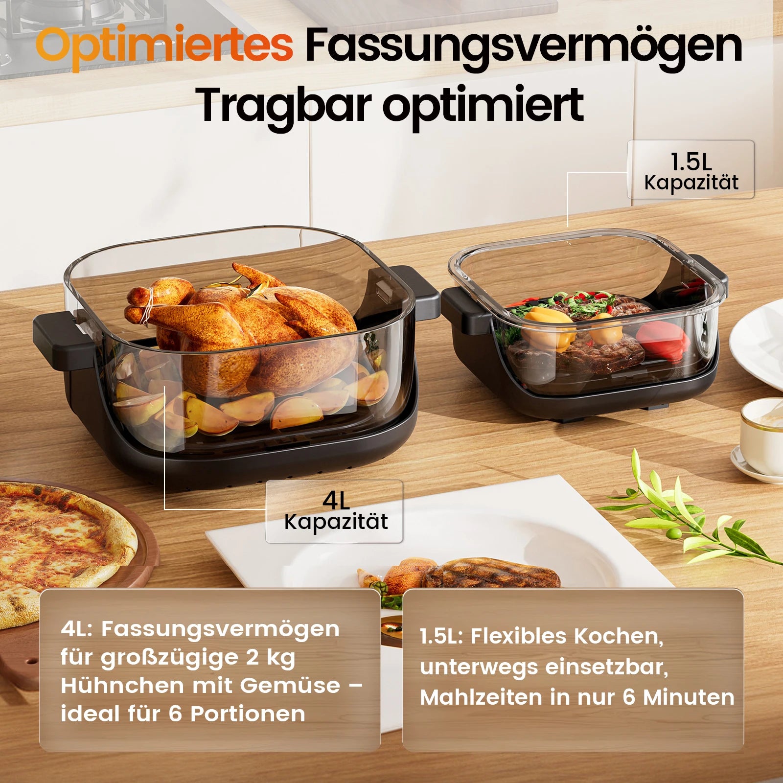 GTPLAYER Airfryer Multifunctional Hot Air Fryer 4 Litre with Easy View Window Glass Container Hi-Fry Automatic Sc