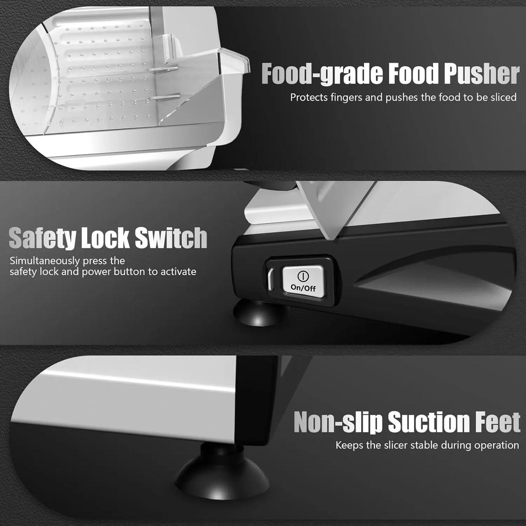 Meat Slicer with Quiet DC Motor, 200W Electric Deli Slicer, Dual 7.5'' Stainless Steel Blades, 0-15mm Adjustable Thickness