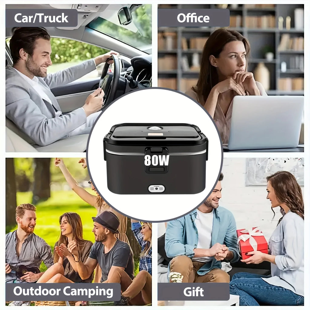 80W Adjustable-Temperature Insulated Lunch Box, 1.8L for Adults, Portable Heating Lunch Box for Outdoor Use, with a bag