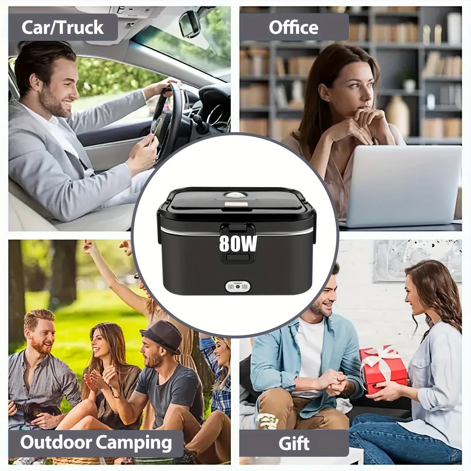 80W Adjustable-Temperature Insulated Lunch Box, 1.8L for Adults, Portable Heating Lunch Box for Outdoor Use, with a bag