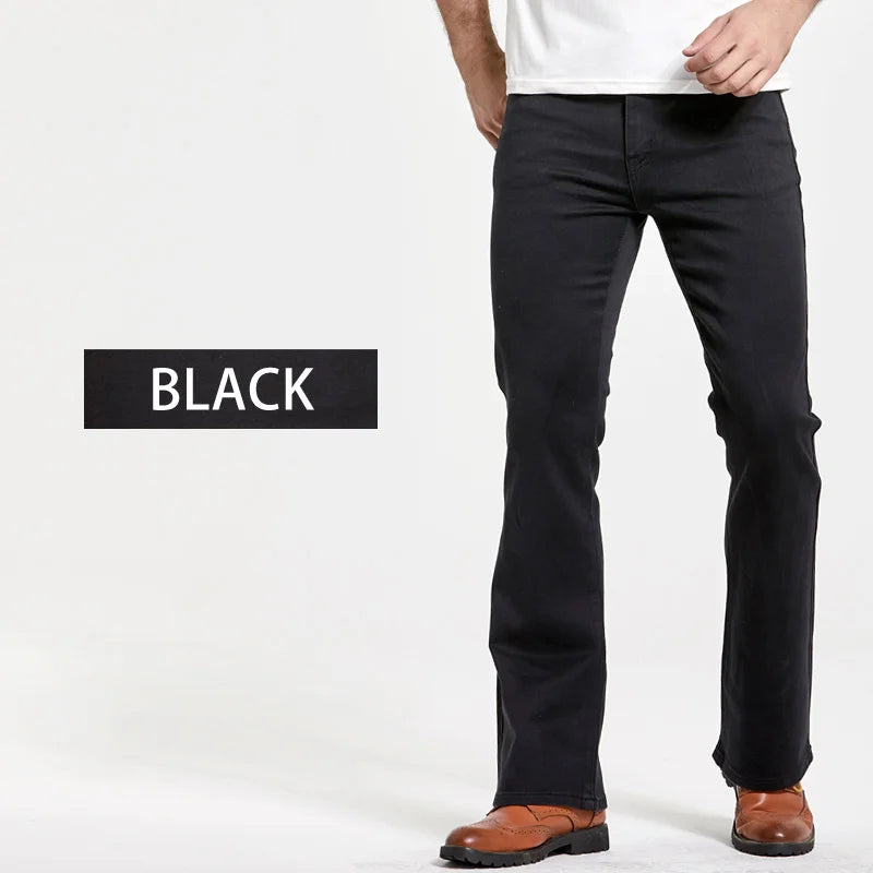 Jeans da uomo con taglio a stivale Pantaloni slim fit blu neri leggermente svasati Pantaloni classici in denim elasticizzato da uomo firmati