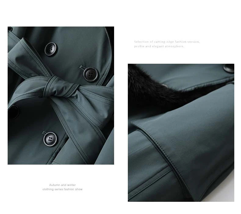 Lautaro Trench invernale lungo caldo e spesso con pelliccia sintetica, tasche interne con cintura, doppio petto, foderato in pelliccia di lusso per donna