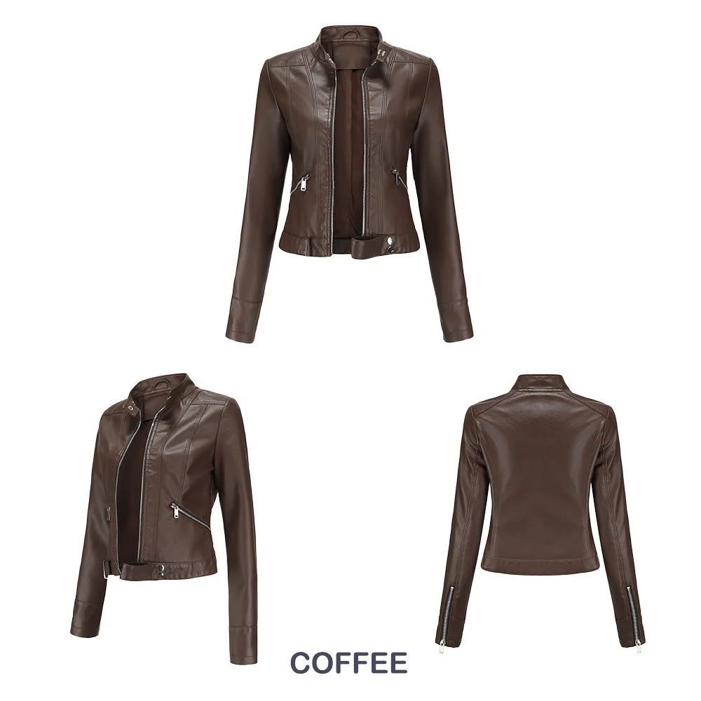 Giacca in Ecopelle da Donna 2026 Nuova Collezione Primavera Autunno Cappotto Donna Capospalla Nero Rosso Caffè Marrone Viola Chaqueta Mujer 3XL XXXL 2XL
