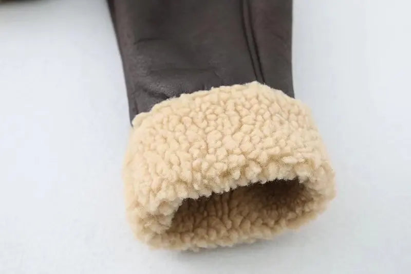 Ailegogo Inverno Donna Streetwear Giacca corta in pelliccia di agnello sintetica con cintura Moto Biker Cappotto di pelle di pecora caldo spesso Capispalla