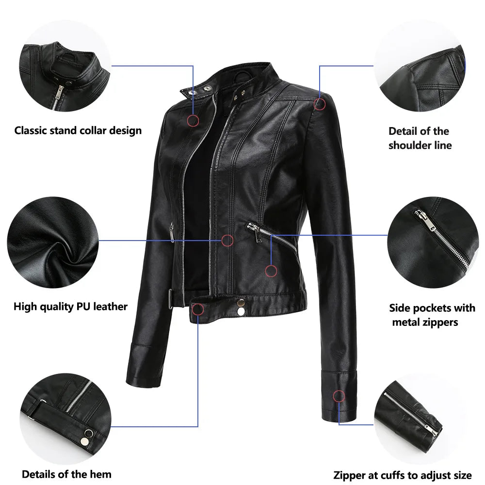 Giacca in Ecopelle da Donna 2026 Nuova Collezione Primavera Autunno Cappotto Donna Capospalla Nero Rosso Caffè Marrone Viola Chaqueta Mujer 3XL XXXL 2XL