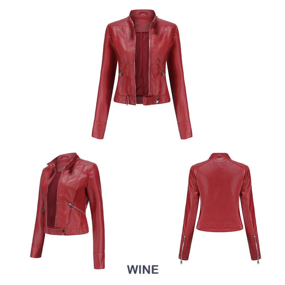 Giacca in Ecopelle da Donna 2026 Nuova Collezione Primavera Autunno Cappotto Donna Capospalla Nero Rosso Caffè Marrone Viola Chaqueta Mujer 3XL XXXL 2XL