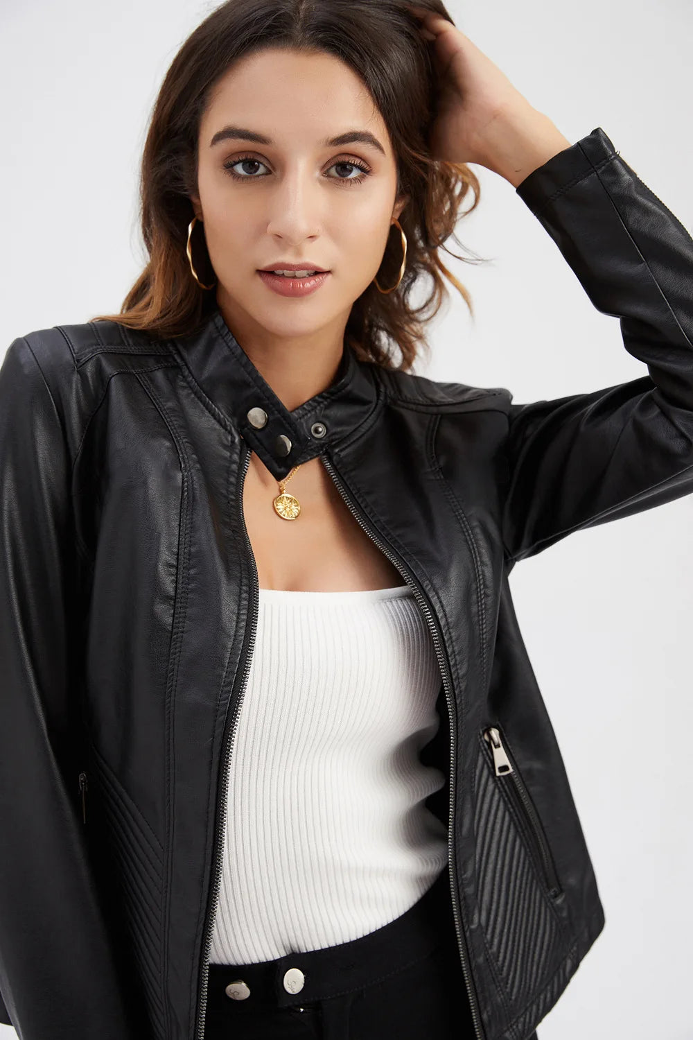 Giacca in pelle da donna nuova primavera autunno giacche da donna moto di grandi dimensioni colletto alla coreana giacca in pelle PU capispalla femminile 3XL