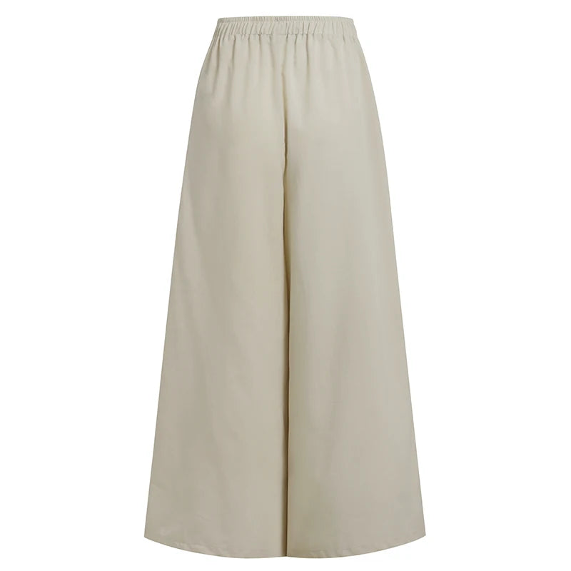 ZANZEA Pantaloni a gamba larga da donna eleganti Pantaloni autunnali Casual con coulisse Pantalon Palazzo Donna Elastico in vita Rapa oversize