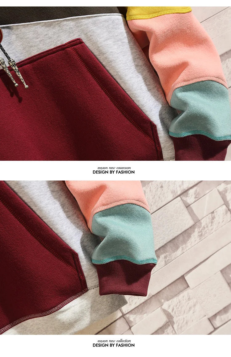Felpe con cappuccio uomo autunno inverno Casual sciolto Moda uomo mendicante Punk Hip Pop Patchwork velluto Pullover coppie maschio Moda Streetwear