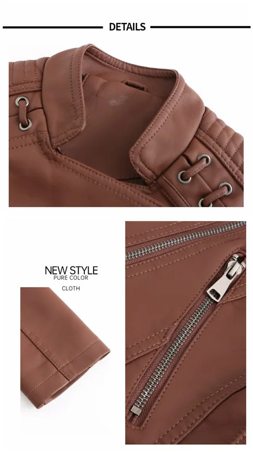 2023 primavera autunno signore giacche in pelle Moto donna colletto rovesciato cerniera Slim nero Moto e Biker giacca in pelle femminile