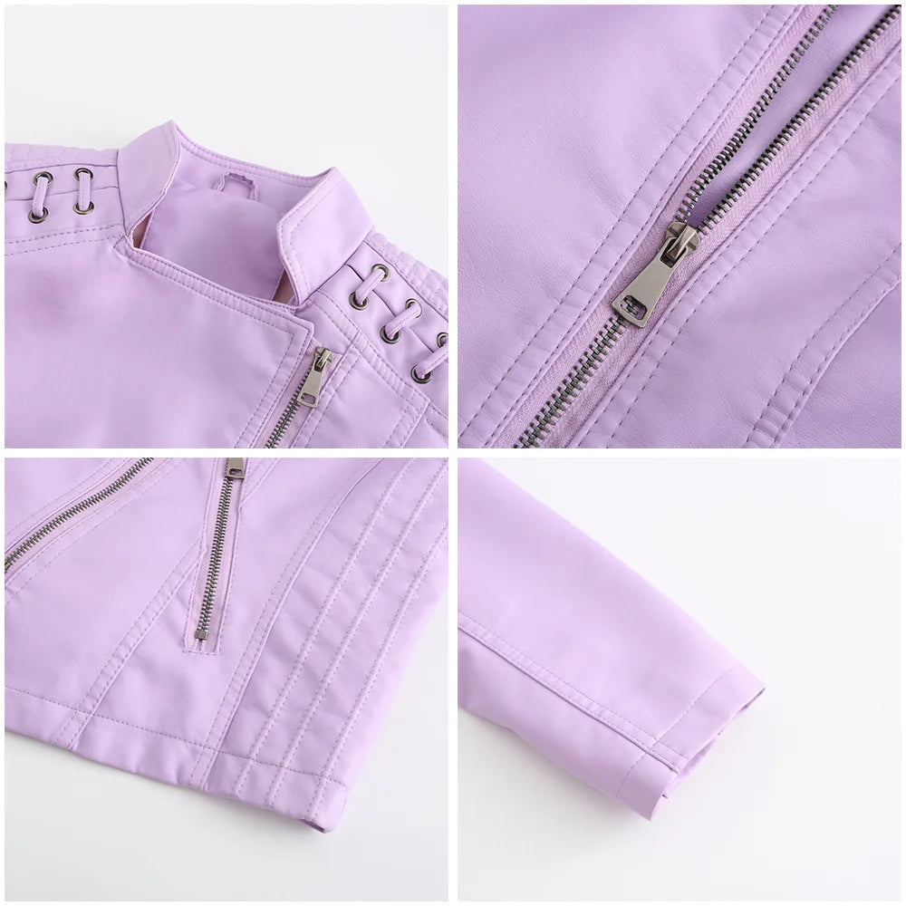2023 primavera autunno signore giacche in pelle Moto donna colletto rovesciato cerniera Slim nero Moto e Biker giacca in pelle femminile