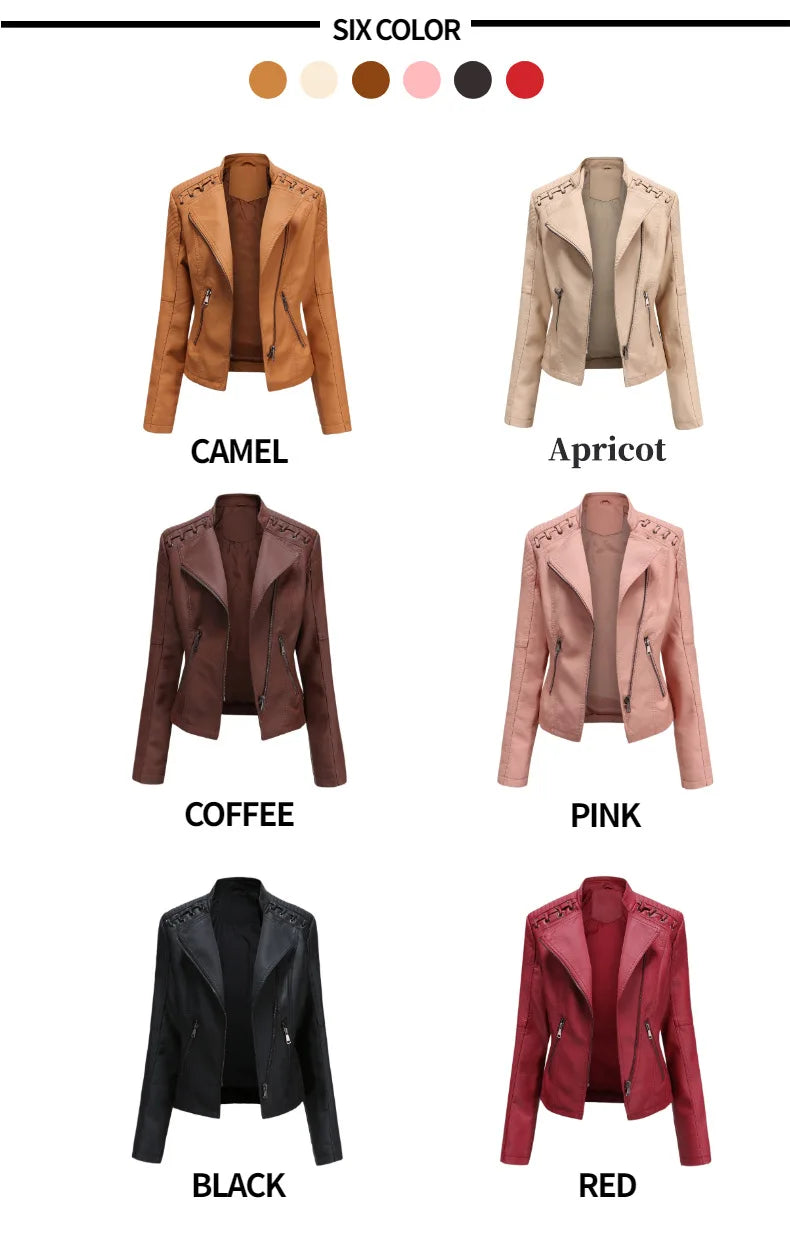2023 primavera autunno signore giacche in pelle Moto donna colletto rovesciato cerniera Slim nero Moto e Biker giacca in pelle femminile