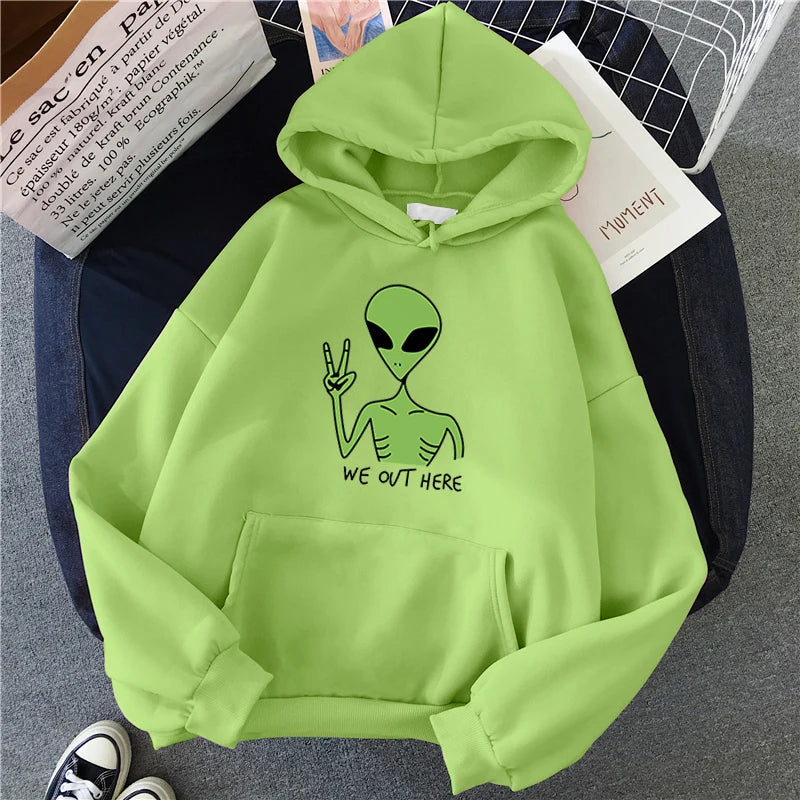 Nuove felpe alieno verde ragazze moda invernale top divertenti Moletom simpatico cartone animato streetwear donna felpa con cappuccio pullover allentato
