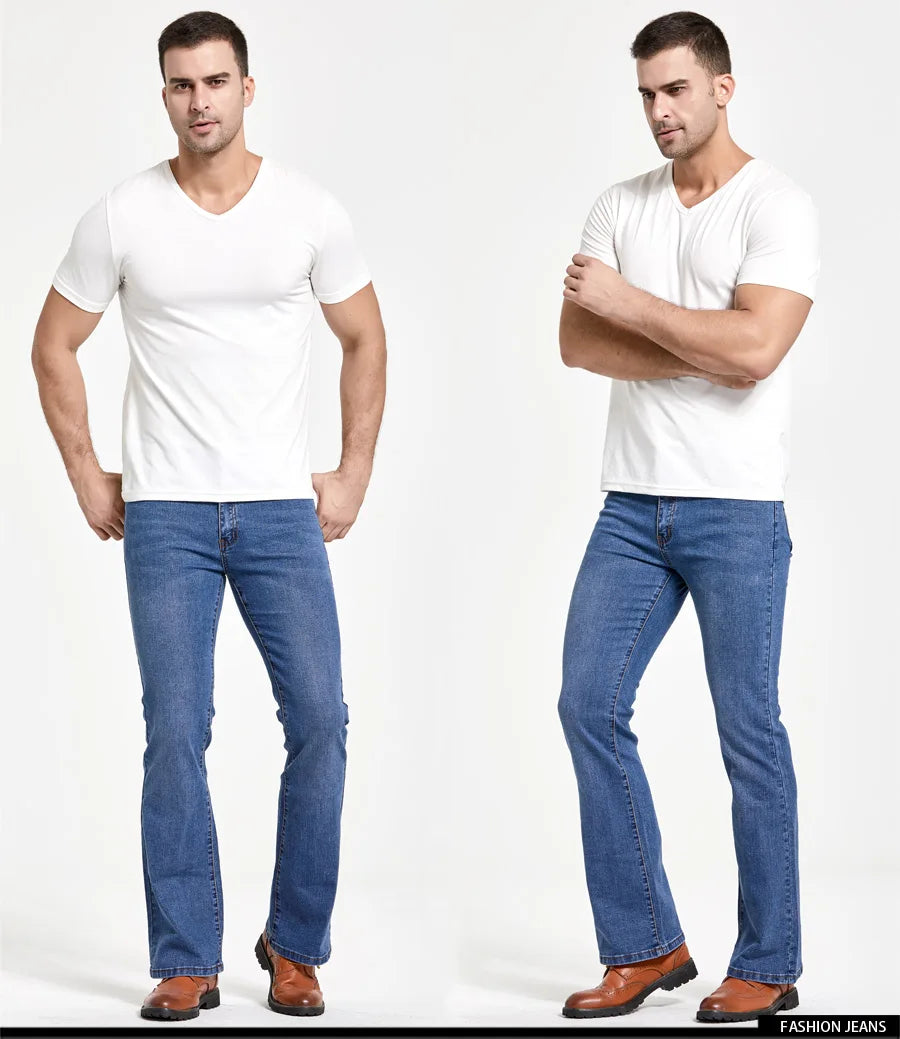 Jeans da uomo con taglio a stivale Pantaloni slim fit blu neri leggermente svasati Pantaloni classici in denim elasticizzato da uomo firmati