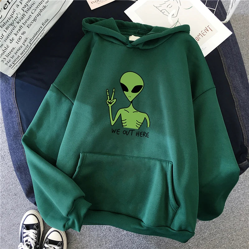 Nuove felpe alieno verde ragazze moda invernale top divertenti Moletom simpatico cartone animato streetwear donna felpa con cappuccio pullover allentato