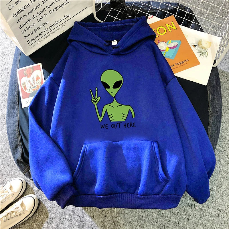 Nuove felpe alieno verde ragazze moda invernale top divertenti Moletom simpatico cartone animato streetwear donna felpa con cappuccio pullover allentato