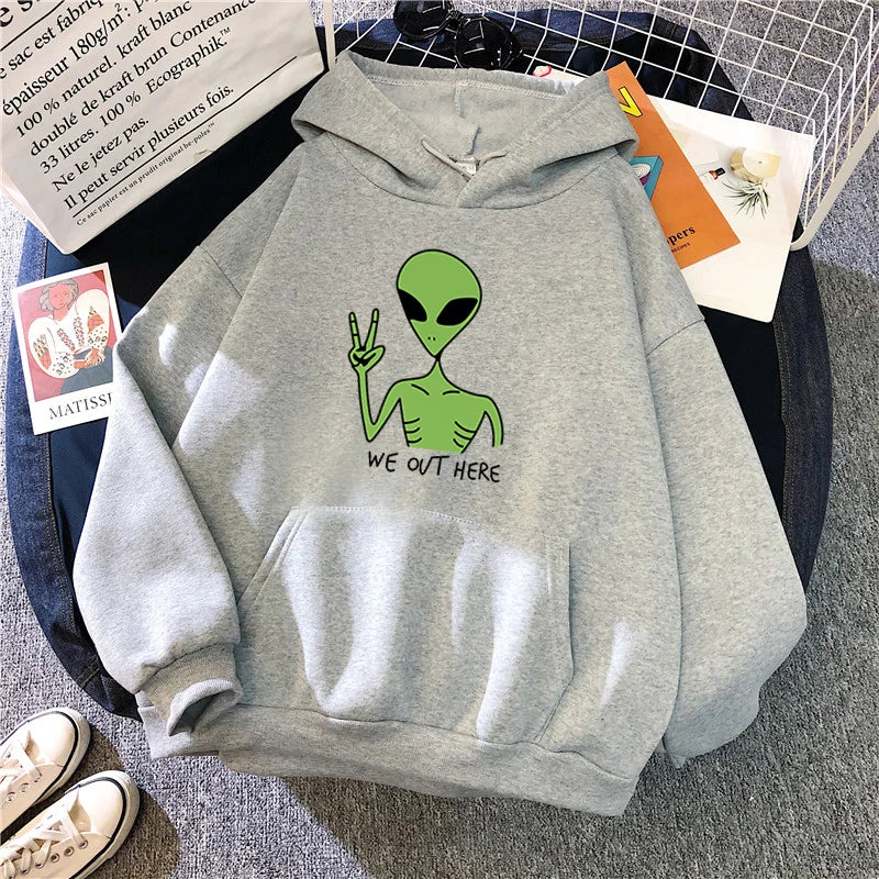 Nuove felpe alieno verde ragazze moda invernale top divertenti Moletom simpatico cartone animato streetwear donna felpa con cappuccio pullover allentato