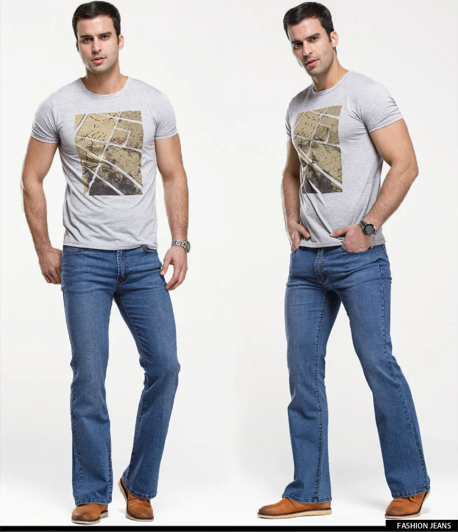 Jeans da uomo con taglio a stivale Pantaloni slim fit blu neri leggermente svasati Pantaloni classici in denim elasticizzato da uomo firmati