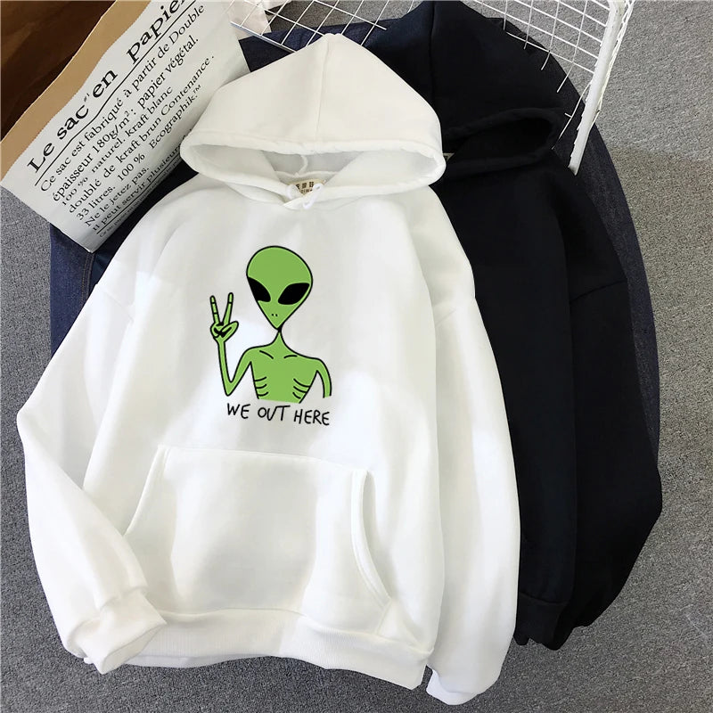 Nuove felpe alieno verde ragazze moda invernale top divertenti Moletom simpatico cartone animato streetwear donna felpa con cappuccio pullover allentato