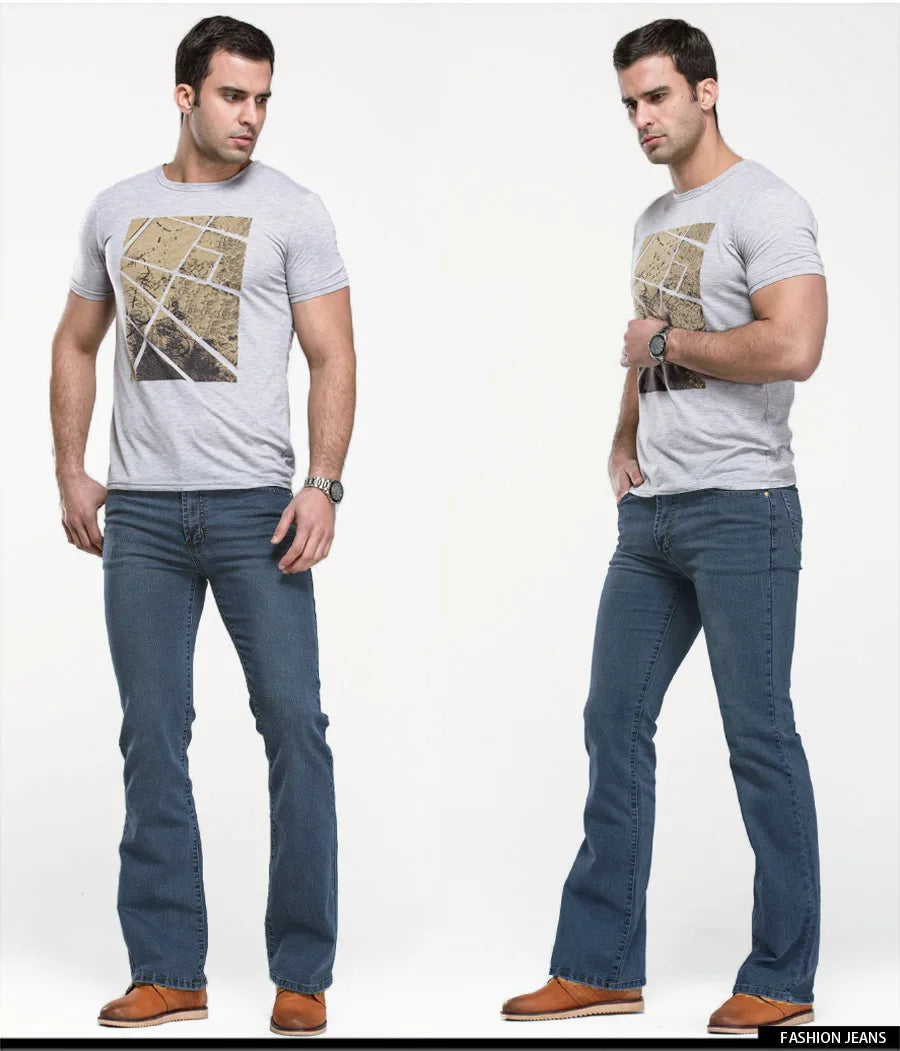 Jeans da uomo con taglio a stivale Pantaloni slim fit blu neri leggermente svasati Pantaloni classici in denim elasticizzato da uomo firmati