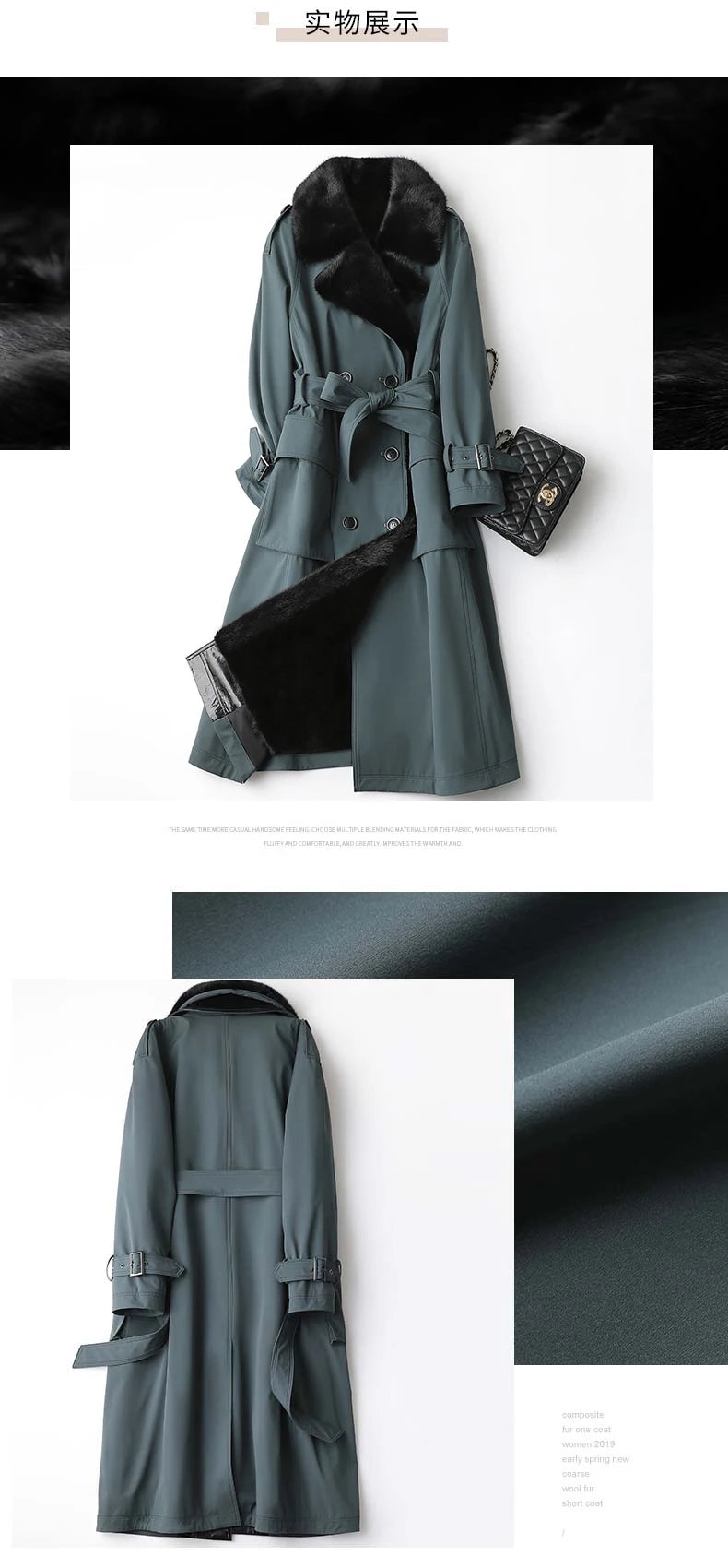 Lautaro Trench invernale lungo caldo e spesso con pelliccia sintetica, tasche interne con cintura, doppio petto, foderato in pelliccia di lusso per donna