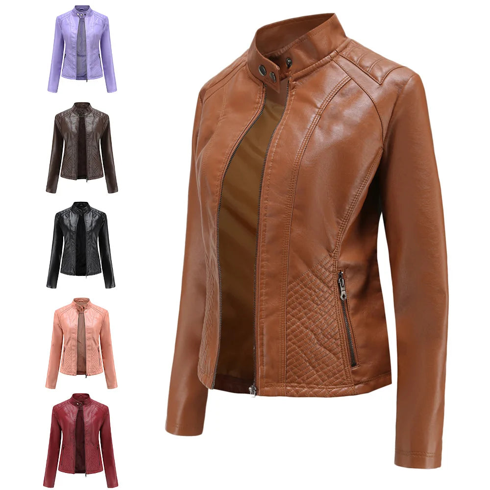 Giacca in pelle da donna nuova primavera autunno giacche da donna moto di grandi dimensioni colletto alla coreana giacca in pelle PU capispalla femminile 3XL