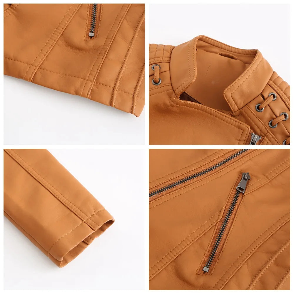 2023 primavera autunno signore giacche in pelle Moto donna colletto rovesciato cerniera Slim nero Moto e Biker giacca in pelle femminile