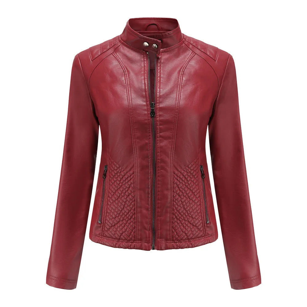 Giacca in pelle da donna nuova primavera autunno giacche da donna moto di grandi dimensioni colletto alla coreana giacca in pelle PU capispalla femminile 3XL
