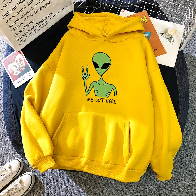 Nuove felpe alieno verde ragazze moda invernale top divertenti Moletom simpatico cartone animato streetwear donna felpa con cappuccio pullover allentato