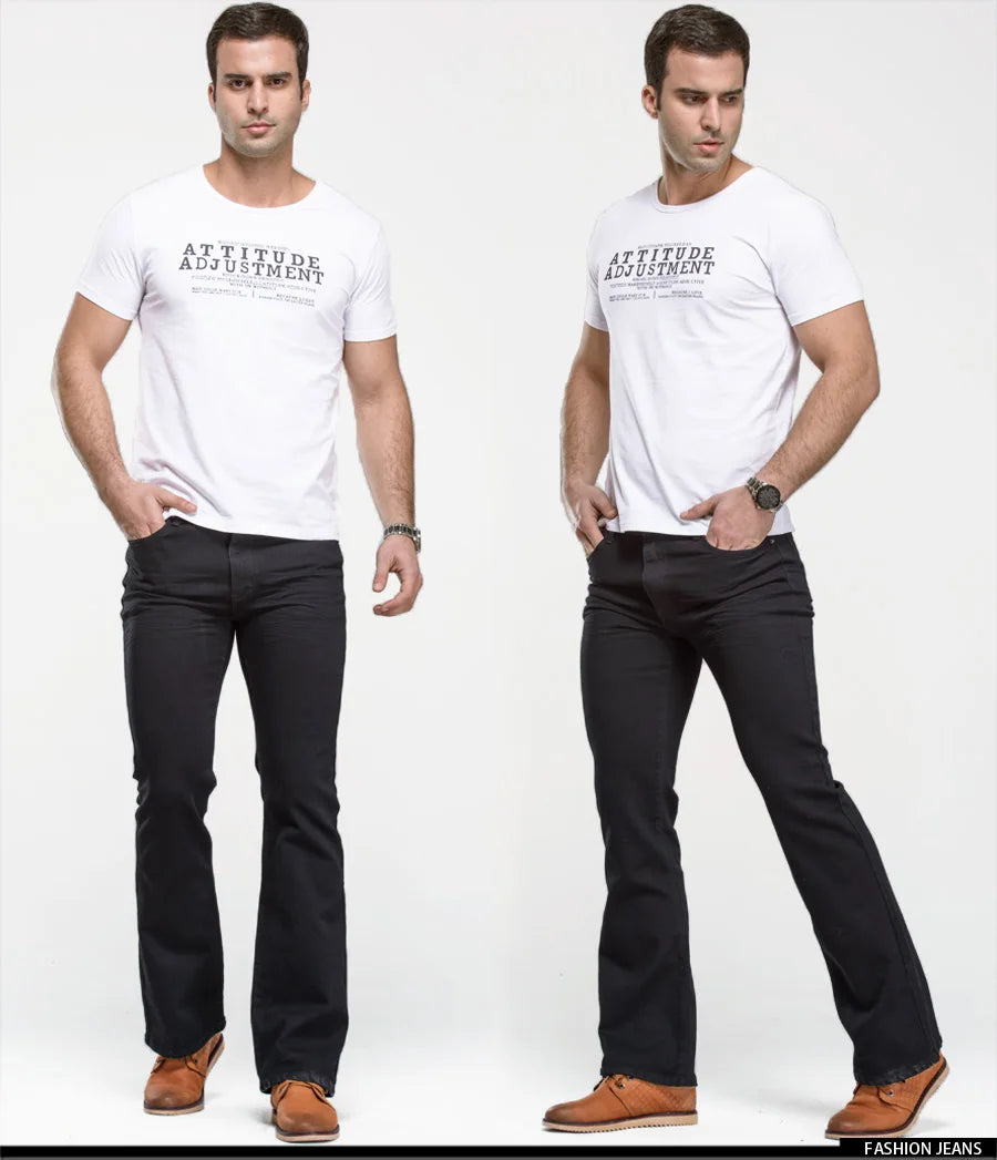 Jeans da uomo con taglio a stivale Pantaloni slim fit blu neri leggermente svasati Pantaloni classici in denim elasticizzato da uomo firmati