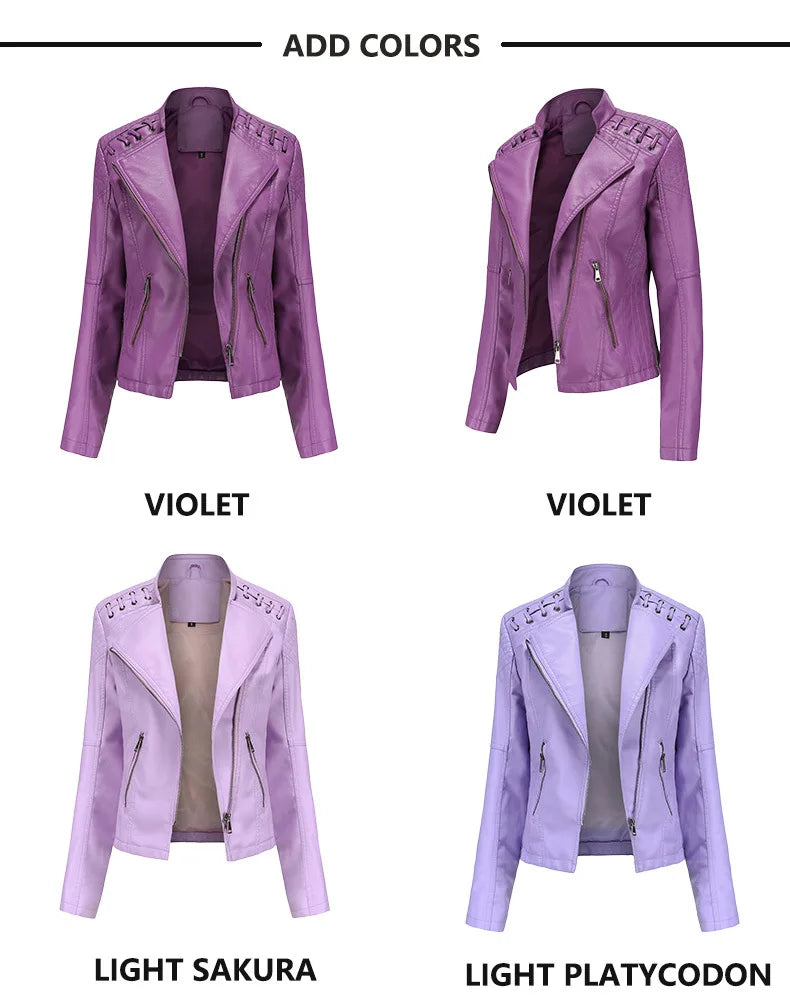 2023 primavera autunno signore giacche in pelle Moto donna colletto rovesciato cerniera Slim nero Moto e Biker giacca in pelle femminile