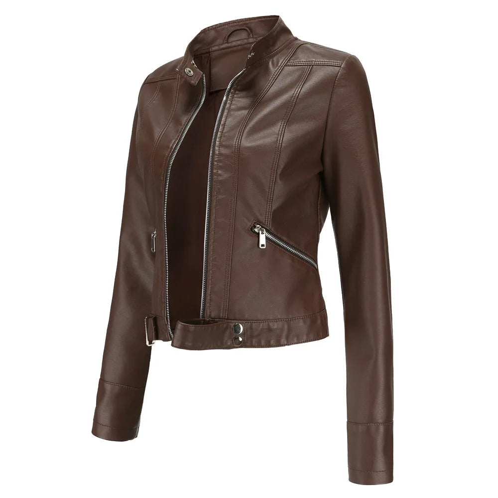 Giacca in Ecopelle da Donna 2026 Nuova Collezione Primavera Autunno Cappotto Donna Capospalla Nero Rosso Caffè Marrone Viola Chaqueta Mujer 3XL XXXL 2XL