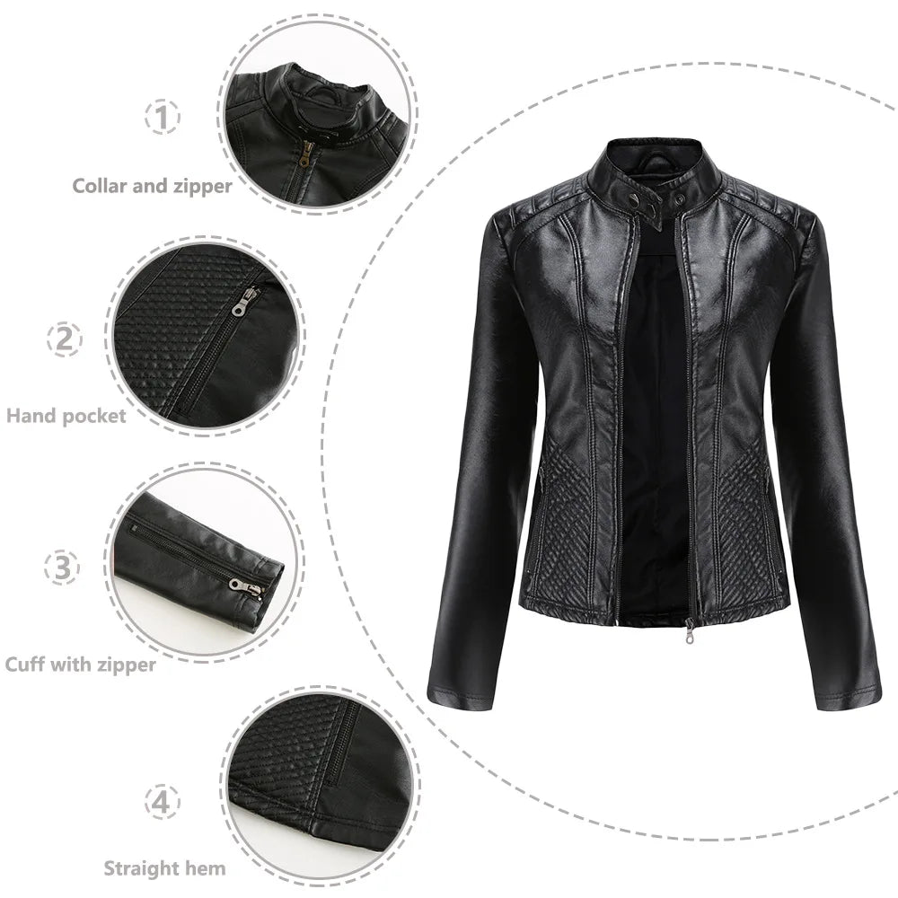 Giacca in pelle da donna nuova primavera autunno giacche da donna moto di grandi dimensioni colletto alla coreana giacca in pelle PU capispalla femminile 3XL