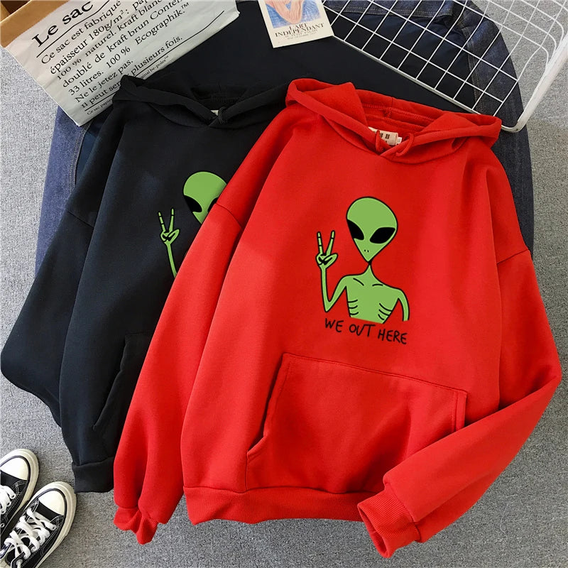 Nuove felpe alieno verde ragazze moda invernale top divertenti Moletom simpatico cartone animato streetwear donna felpa con cappuccio pullover allentato