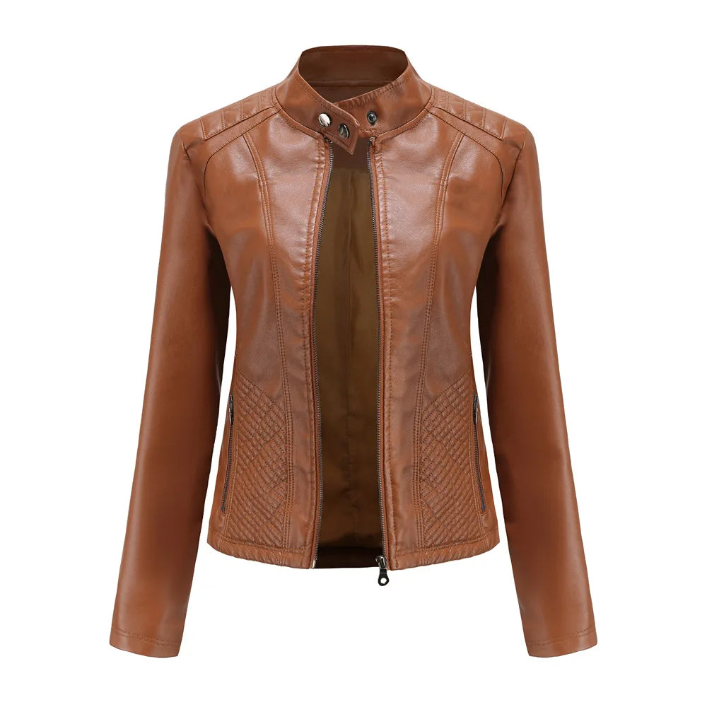 Giacca in pelle da donna nuova primavera autunno giacche da donna moto di grandi dimensioni colletto alla coreana giacca in pelle PU capispalla femminile 3XL
