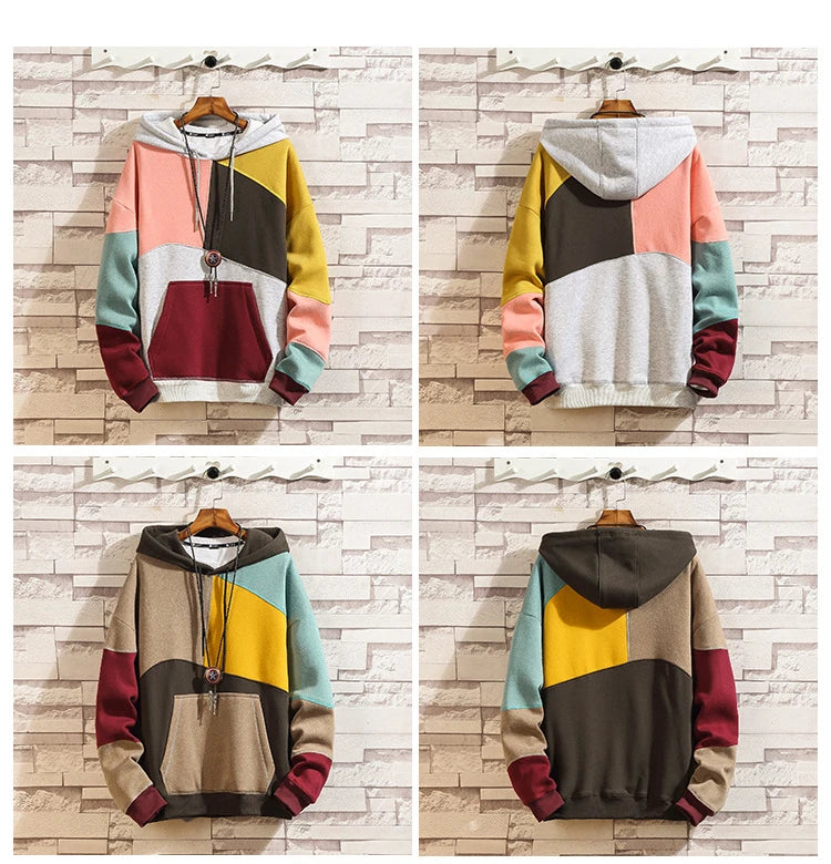 Felpe con cappuccio uomo autunno inverno Casual sciolto Moda uomo mendicante Punk Hip Pop Patchwork velluto Pullover coppie maschio Moda Streetwear