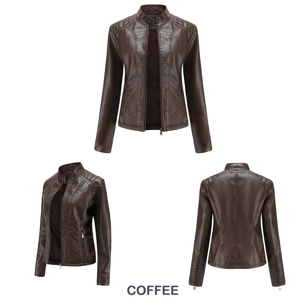 Giacca in pelle da donna nuova primavera autunno giacche da donna moto di grandi dimensioni colletto alla coreana giacca in pelle PU capispalla femminile 3XL