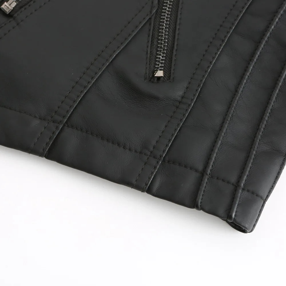 2023 primavera autunno signore giacche in pelle Moto donna colletto rovesciato cerniera Slim nero Moto e Biker giacca in pelle femminile