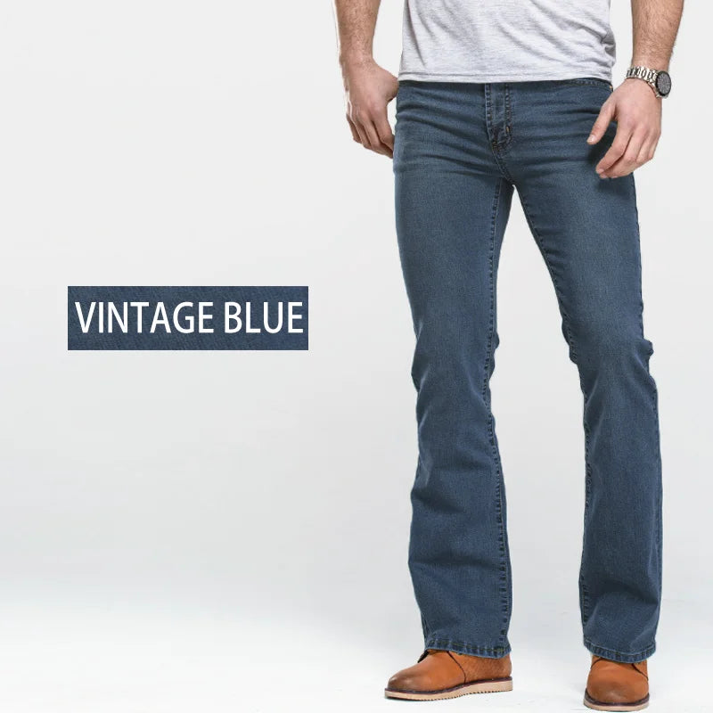 Jeans da uomo con taglio a stivale Pantaloni slim fit blu neri leggermente svasati Pantaloni classici in denim elasticizzato da uomo firmati