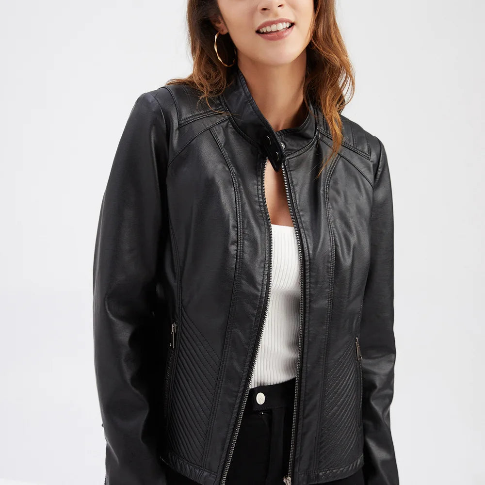 Giacca in pelle da donna nuova primavera autunno giacche da donna moto di grandi dimensioni colletto alla coreana giacca in pelle PU capispalla femminile 3XL