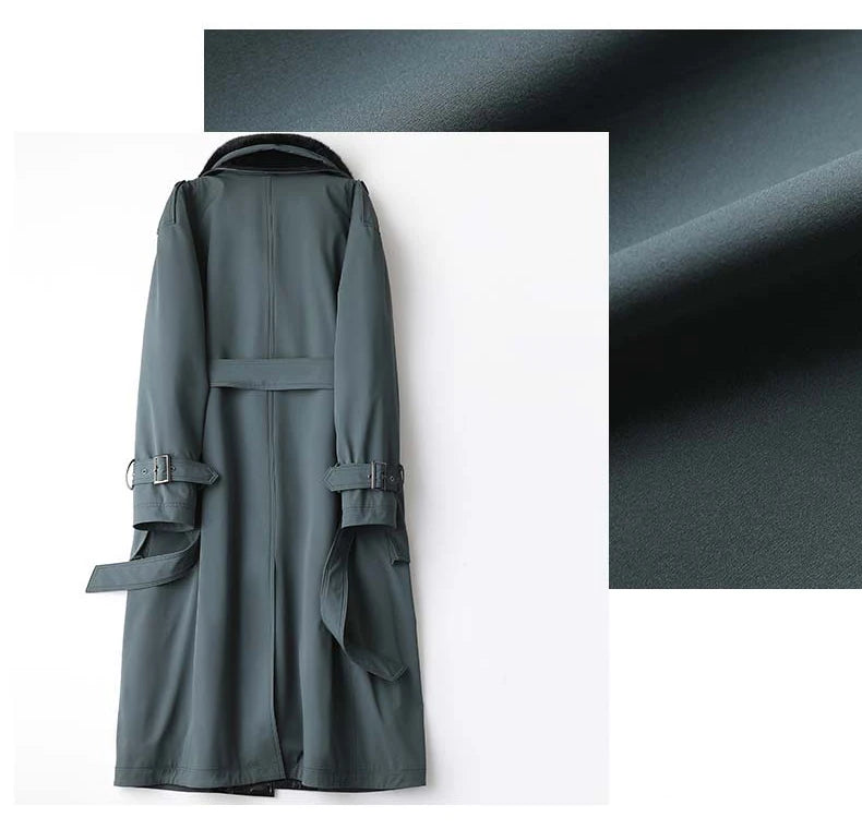 Lautaro Trench invernale lungo caldo e spesso con pelliccia sintetica, tasche interne con cintura, doppio petto, foderato in pelliccia di lusso per donna