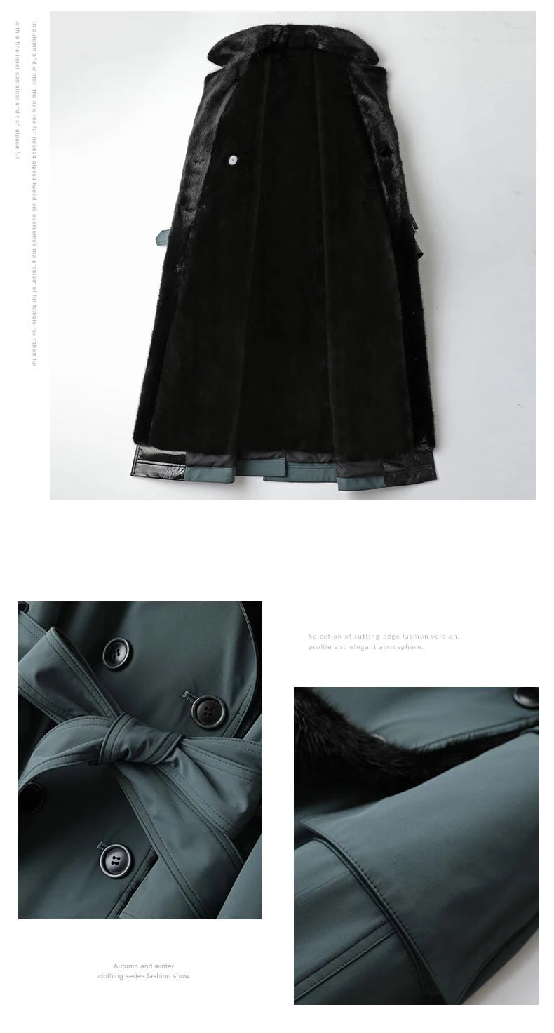 Lautaro Trench invernale lungo caldo e spesso con pelliccia sintetica, tasche interne con cintura, doppio petto, foderato in pelliccia di lusso per donna