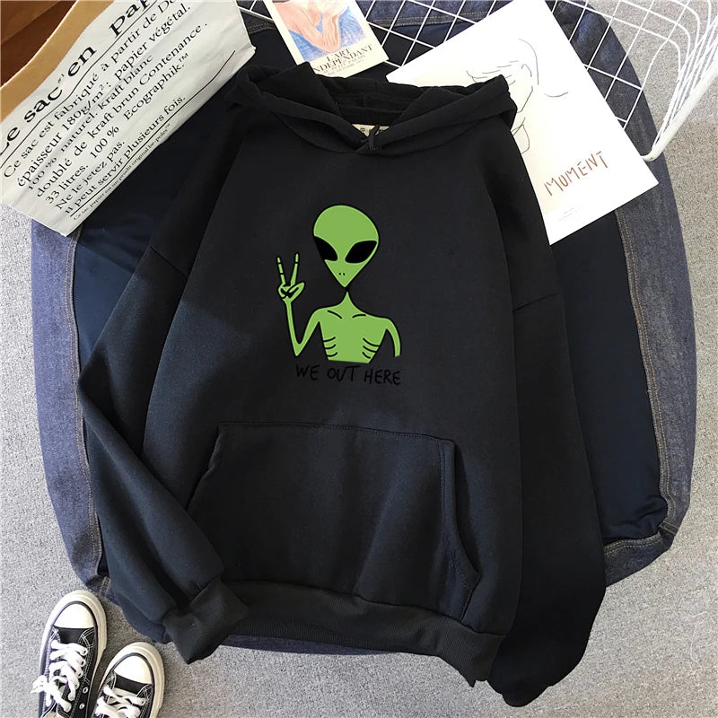 Nuove felpe alieno verde ragazze moda invernale top divertenti Moletom simpatico cartone animato streetwear donna felpa con cappuccio pullover allentato